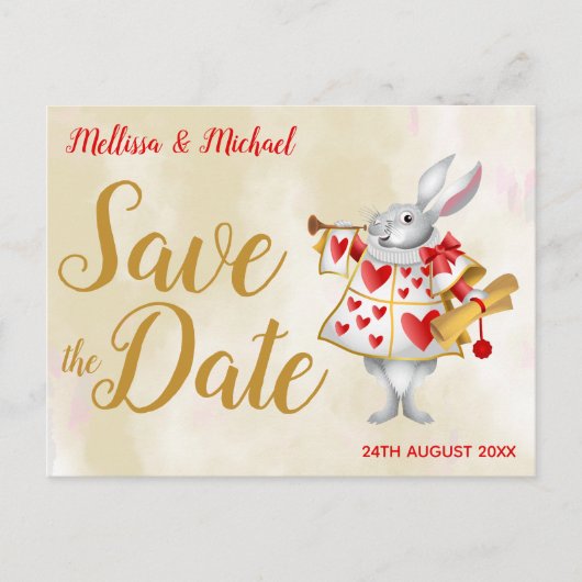 Alice in Wonderland Rabbit Herald Save the Date Briefkaart (Voorkant)