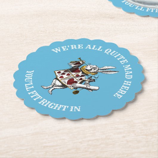 Alice in Wonderland Rabbit met Mad Quote Kartonnen Onderzetters (Gekanteld)