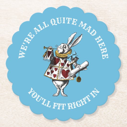 Alice in Wonderland Rabbit met Mad Quote Kartonnen Onderzetters (Voorkant)