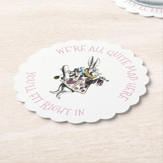 Alice in Wonderland Rabbit met Mad Quote Kartonnen Onderzetters (Gekanteld)