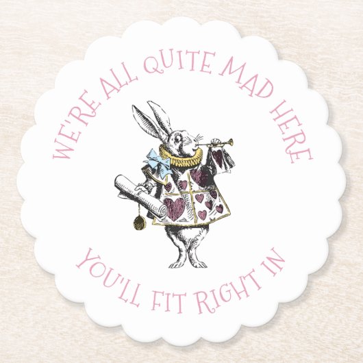 Alice in Wonderland Rabbit met Mad Quote Kartonnen Onderzetters (Voorkant)