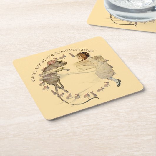 Alice in Wonderland Rabbit Mouse Kartonnen Onderzetters (Schuin)