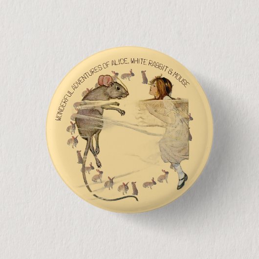 Alice in Wonderland Rabbit Mouse Ronde Button 3,2 Cm (Voorkant)