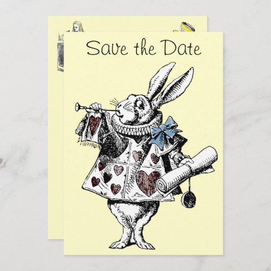 Alice in Wonderland Rabbit Save the Date Card (Voorkant / Achterkant)