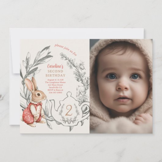 Alice in Wonderland Rabbit Tea 2e verjaardag Kaart (Voorkant)