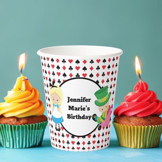 Alice in Wonderland Red Black verjaardagsfeestje v Papieren Bekers