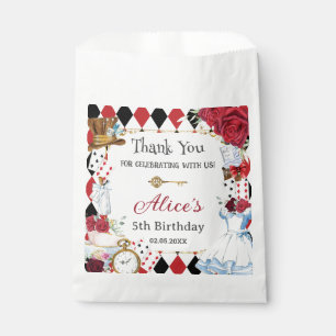 Alice in Wonderland Red Floral Birthday Tea Party Bedankzakje