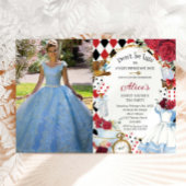 Alice in Wonderland Red Floral Birthday Tea Party Kaart