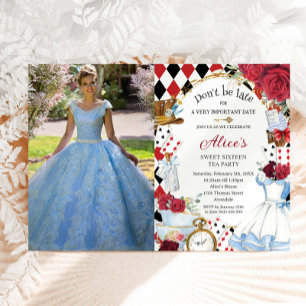 Alice in Wonderland Red Floral Birthday Tea Party Kaart