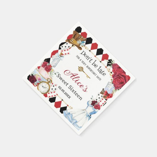 Alice in Wonderland Red Floral Birthday Tea Party Servet (Hoek)
