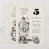 Alice in Wonderland Red Hearts Tea Party Birthday Kaart (Voorkant / Achterkant)