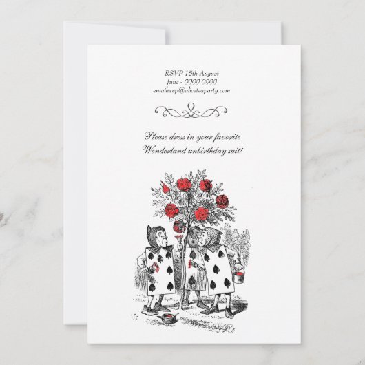 Alice in Wonderland Red Hearts Tea Party Birthday Kaart (Achterkant)