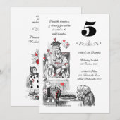 Alice in Wonderland Red Hearts Tea Party Birthday Kaart (Voorkant / Achterkant)
