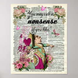 Alice in Wonderland Red Queen Dictionary Art Poster