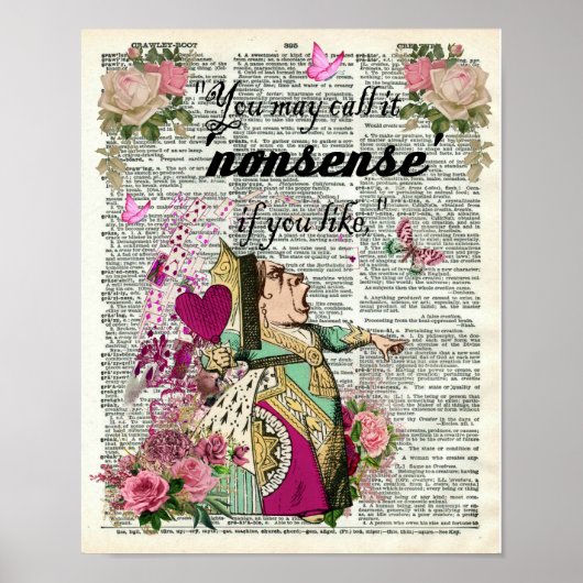 Alice in Wonderland Red Queen Dictionary Art Poster (Voorkant)