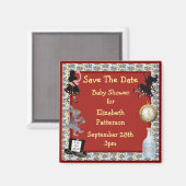 Alice in Wonderland Red Save The Date Baby shower Magneet (Voorkant / Achterkant)