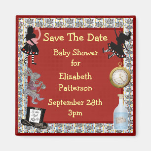 Alice in Wonderland Red Save The Date Baby shower Magneet