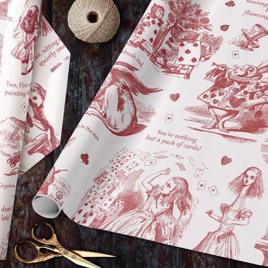 Alice in Wonderland Red Toile Quotes Cadeaupapier