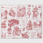 Alice in Wonderland Red Toile Quotes Cadeaupapier (Vlak)