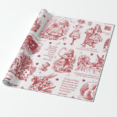 Alice in Wonderland Red Toile Quotes Cadeaupapier (Uitgerold)