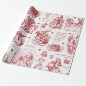 Alice in Wonderland Red Toile Quotes Cadeaupapier (Uitgerold)