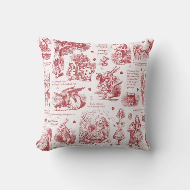 Alice in Wonderland Red Toile Quotes Kussen (Voorkant)