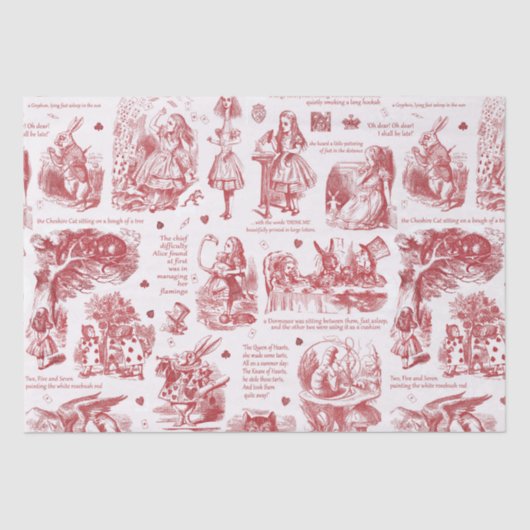 Alice in Wonderland Red Toile Quotes Tissuepapier (Voorkant)