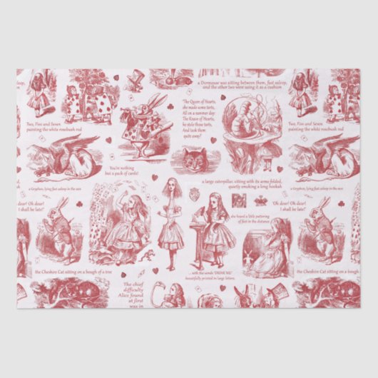 Alice in Wonderland Red Toile Quotes Tissuepapier (Voorkant)