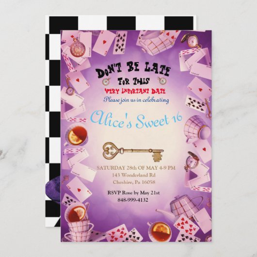 Alice in Wonderland redt de datum-inspringingen Save The Date (Voorkant / Achterkant)