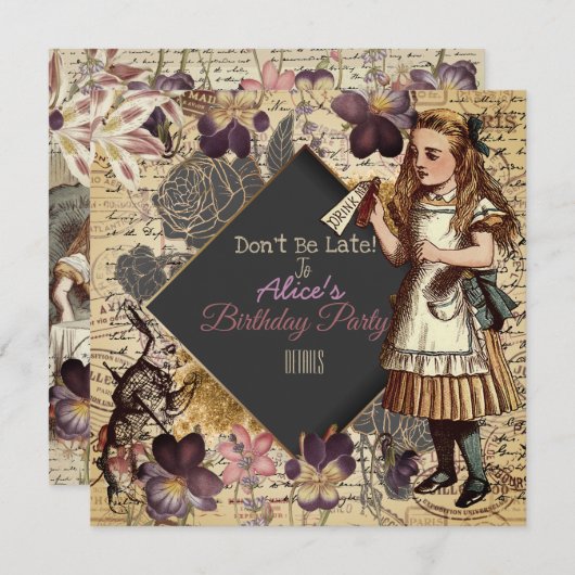 Alice in Wonderland redt de datum Save The Date (Voorkant / Achterkant)