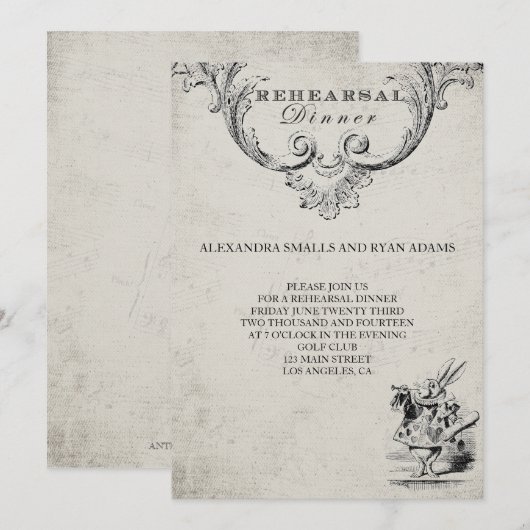  Alice in Wonderland repetitie diner Kaart (Voorkant / Achterkant)