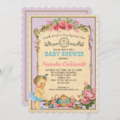 Alice in Wonderland Retro Baby Tea Invite Kaart (Voorkant / Achterkant)