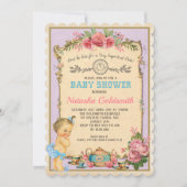 Alice in Wonderland Retro Baby Tea Invite Kaart (Voorkant)