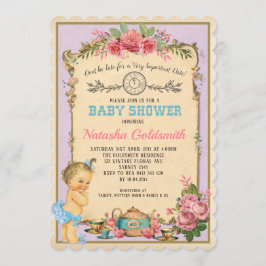  Alice in Wonderland Retro Baby Tea Invite Kaart