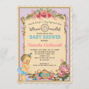  Alice in Wonderland Retro Baby Tea Invite Kaart