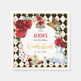 Alice in Wonderland Rode Bloemen Meisjes Thee Fees Servet