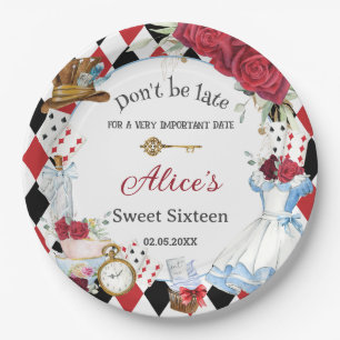 Alice in Wonderland Rode Bloemige Verjaardags Thee Papieren Bordje