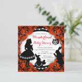 Alice in Wonderland rood en zwart Baby shower Kaart (Staand voorkant)