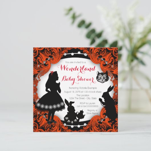 Alice in Wonderland rood en zwart Baby shower Kaart (Staand voorkant)