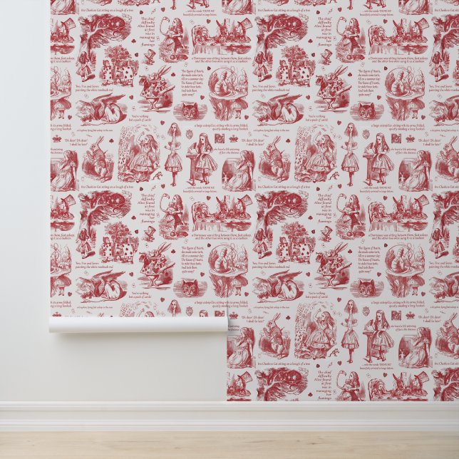 Alice in Wonderland Rood Wit Tegels Kinderkamer Behang (Applicatie)