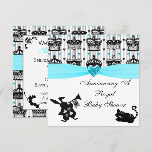 Alice in Wonderland Royal Crowns Baby shower Kaart (Voorkant / Achterkant)