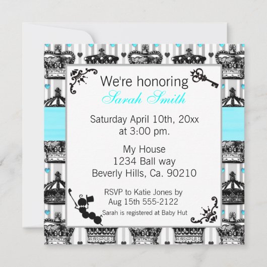 Alice in Wonderland Royal Crowns Baby shower Kaart (Achterkant)