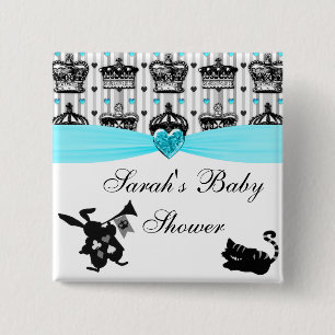 Alice in Wonderland Royal Crowns Baby shower Vierkante Button 5,1 Cm