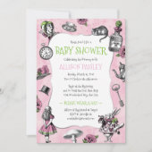 Alice in Wonderland Roze Baby shower Kaart (Voorkant)