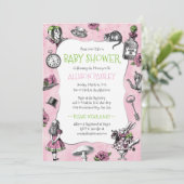 Alice in Wonderland Roze Baby shower Kaart (Staand voorkant)