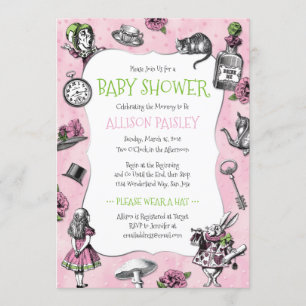Alice in Wonderland Roze Baby shower Kaart