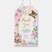 Alice in Wonderland Roze Bloem Verjaardag Tea Part Cadeaulabel (Voorkant)