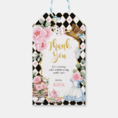Alice in Wonderland Roze Bloemen Verjaardag Tea Pa Cadeaulabel (Voorkant)