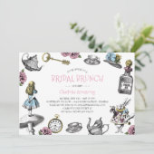 Alice in Wonderland Roze Bruids Brunch Kaart (Staand voorkant)