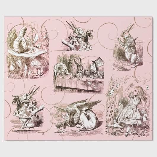 Alice in Wonderland  Roze Cadeaupapier (Vlak)